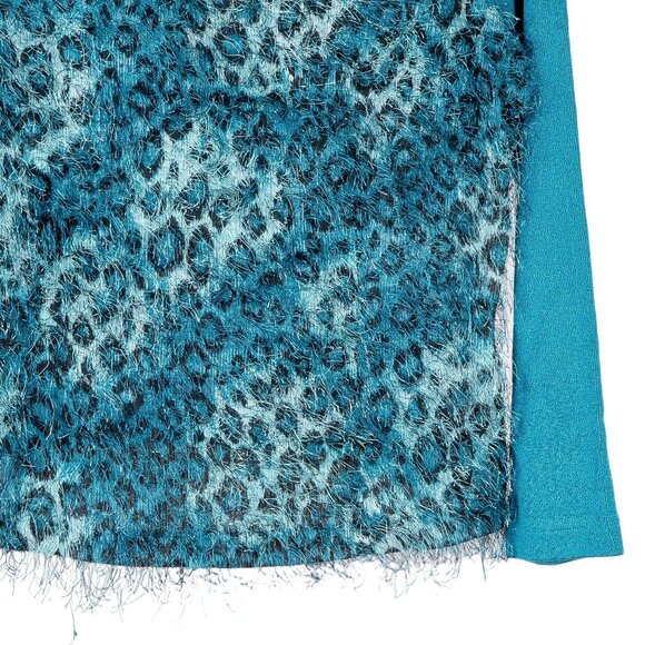 Nancy Bolen VTG Leopard Print Eyelash Shirt S Womens Teal Knit Long Sleeve USA - Picture 4 of 6